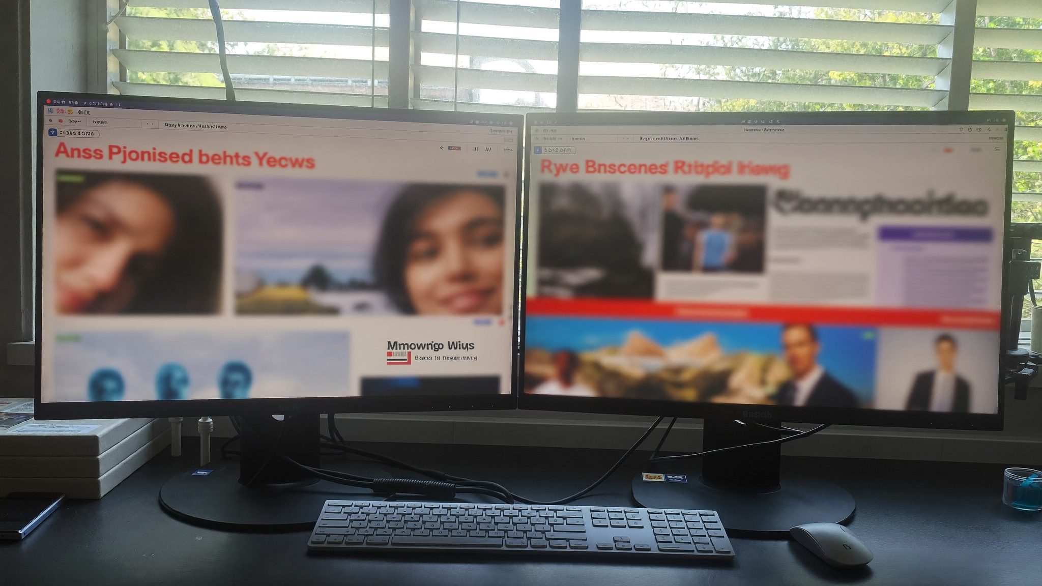 Newsroom screens showing a week of media coverage filed by title and date